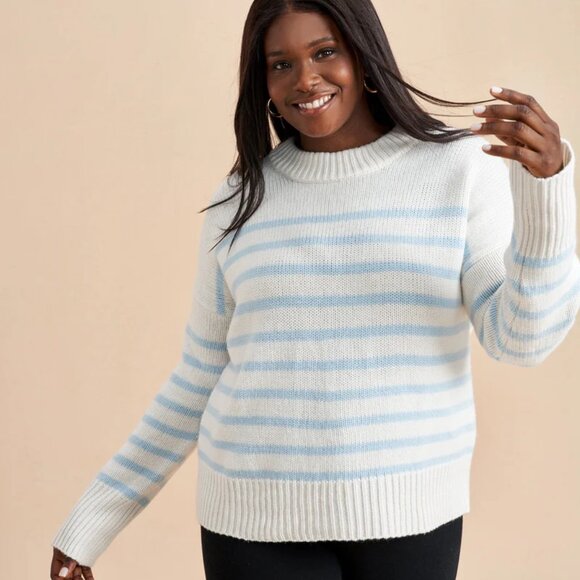 La Ligne Marin Striped Wool and Cashmere Sweater Cream and Periwinkle Size S - Picture 3 of 15